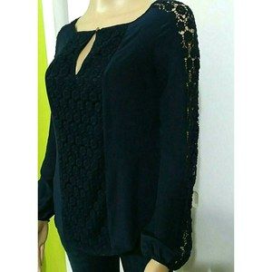 Tory Burch Navy Blue Silk Crochet Lace Blouse Top